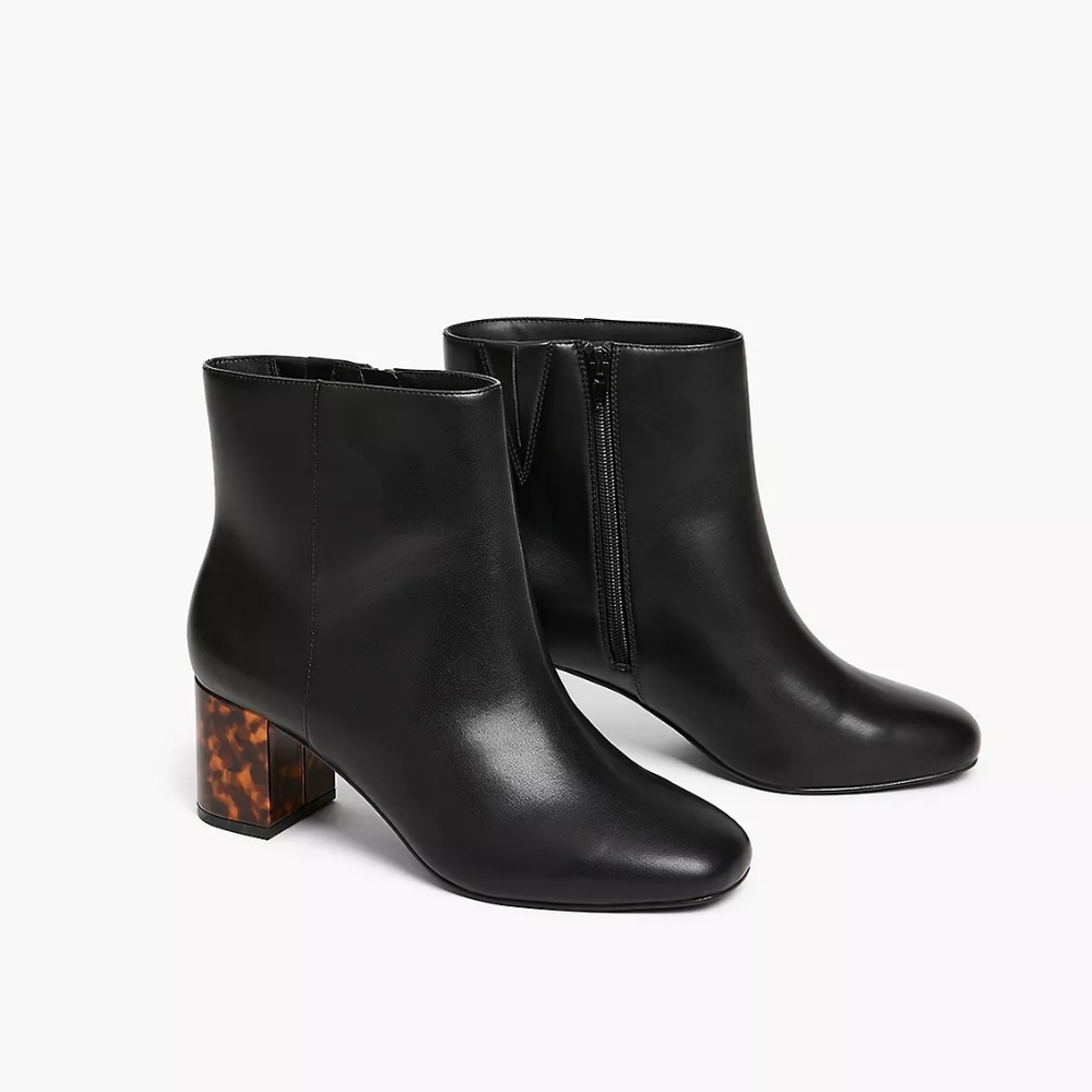 NWT Lane Bryant Black Leather Ankle Boots with Tortoiseshell Block Heel
